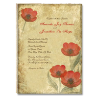 vintage red poppies wedding invitation